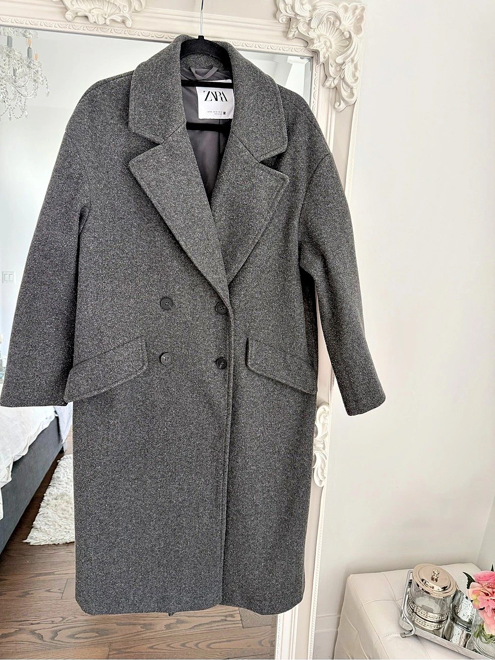 Zara Wool Blend Double-Breasted Coat Gray Size XS